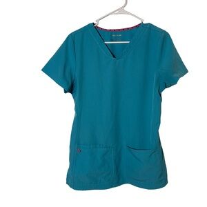 HeartSoul Women’s Medical Scrub Top Turquoise Solid Polyester Spandex Size M